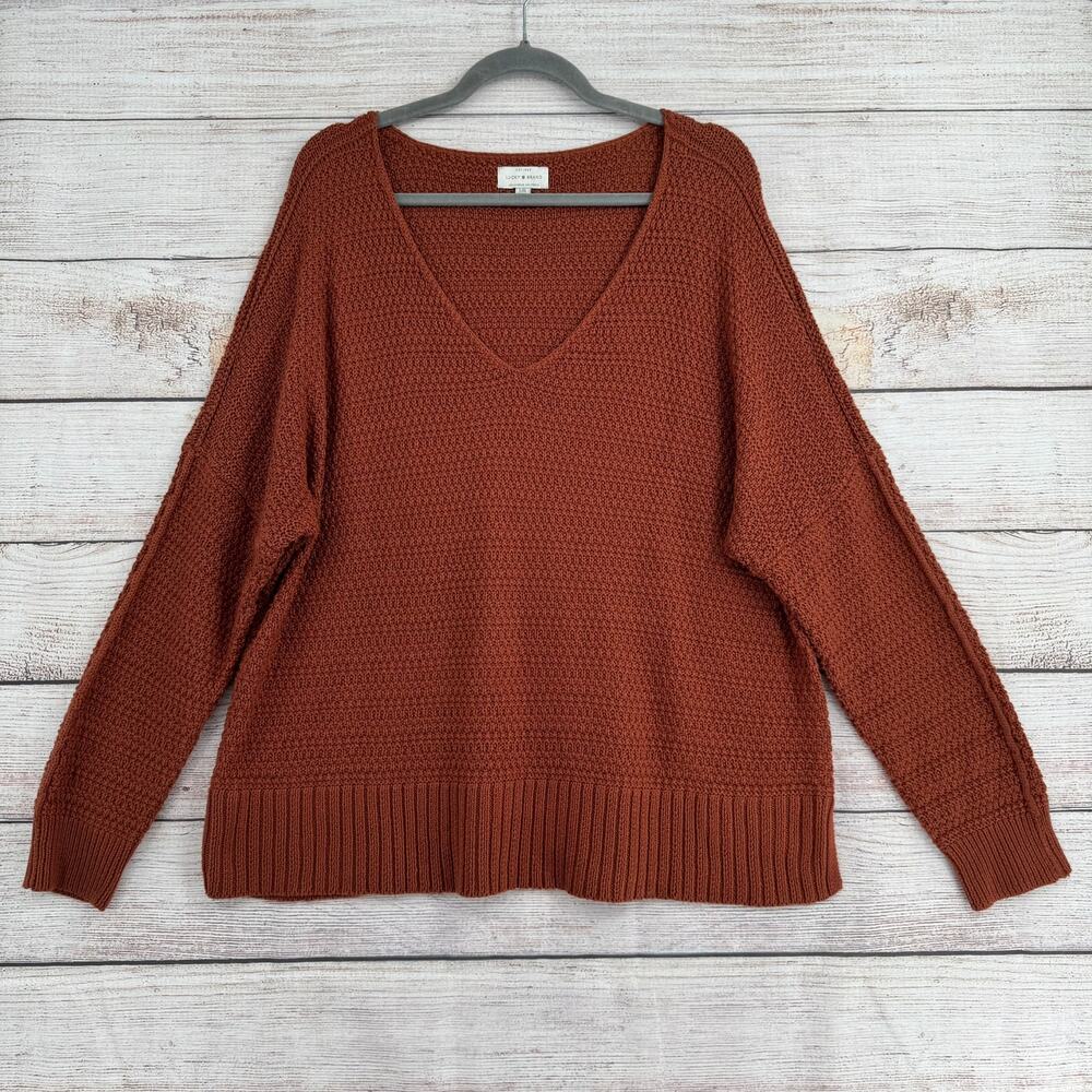 Lucky Brand Scoop Neck Long Sleeve Pullover Sweater Womens‎ Large Rust Brown
